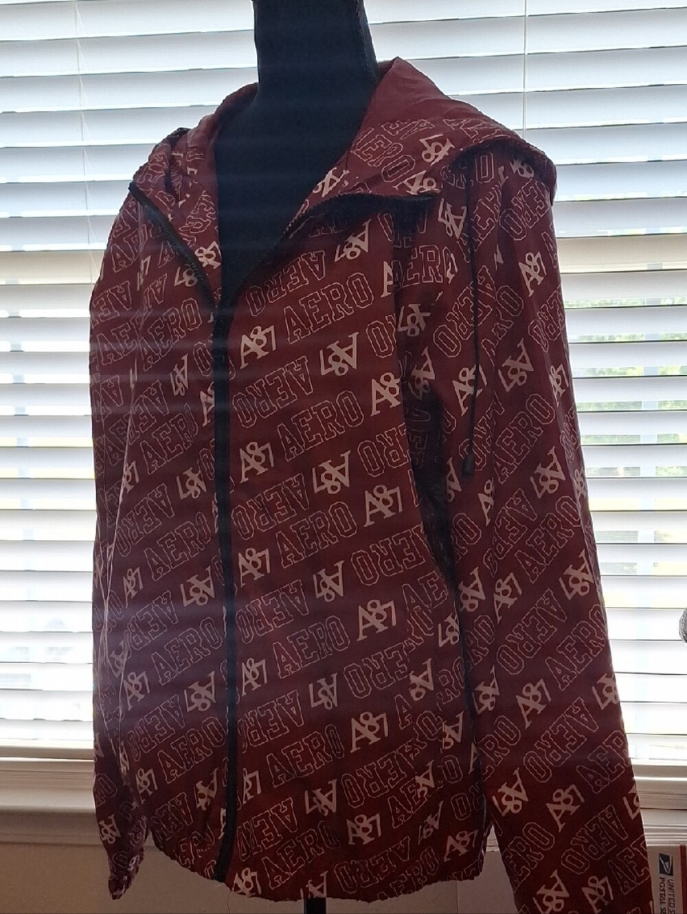 Aeropostale Maroon Logo-Print Hooded Windbreaker
